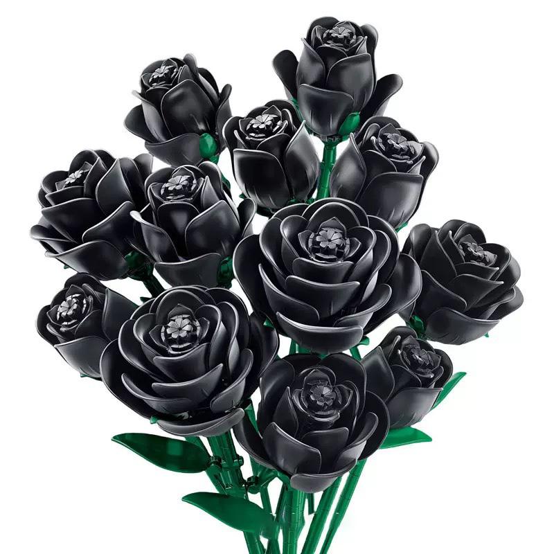 12Pcs Black Rose Building Blocks Toys Model Flowers Bricks Toy Sets Desktop Ornament Valentine'S Day Christmas Gifts