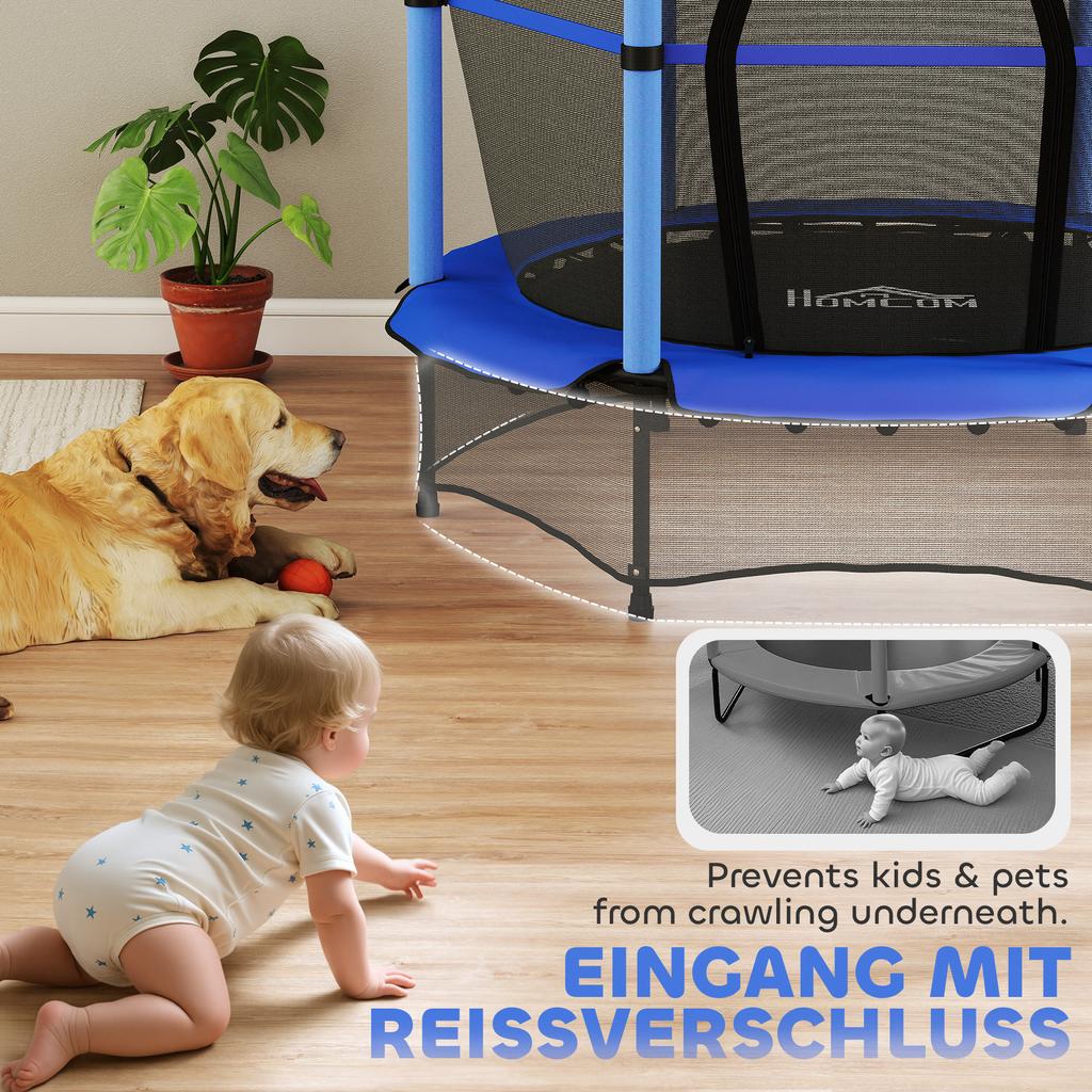4.6FT/55" Kids Trampoline with Enclosure Net, Outdoor Indoor Use, for Ages 3-10 Years, Blue