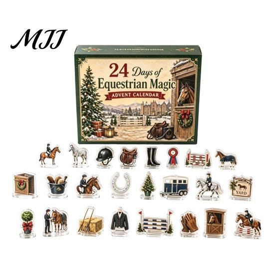 24 Day Christmas Surprise Equestrian Advent Calendar, 24Pcs Acrylic 2D Horse Ornament Set, Countdown Calendar Desk Decor, Gift for Lovers
