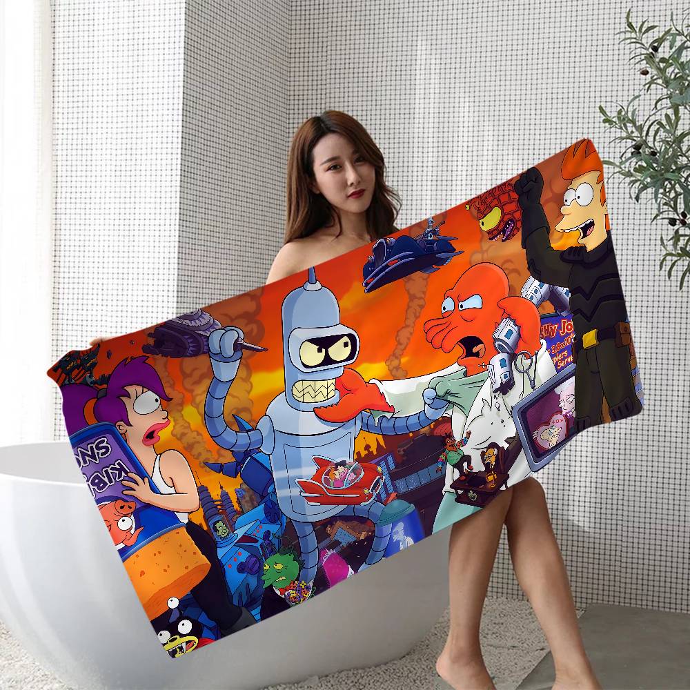 Animation F-Futurama Microfiber Blanket Quick Drying Beach Towels Oversized Printing Super Absorbent Pool Towel Blanket