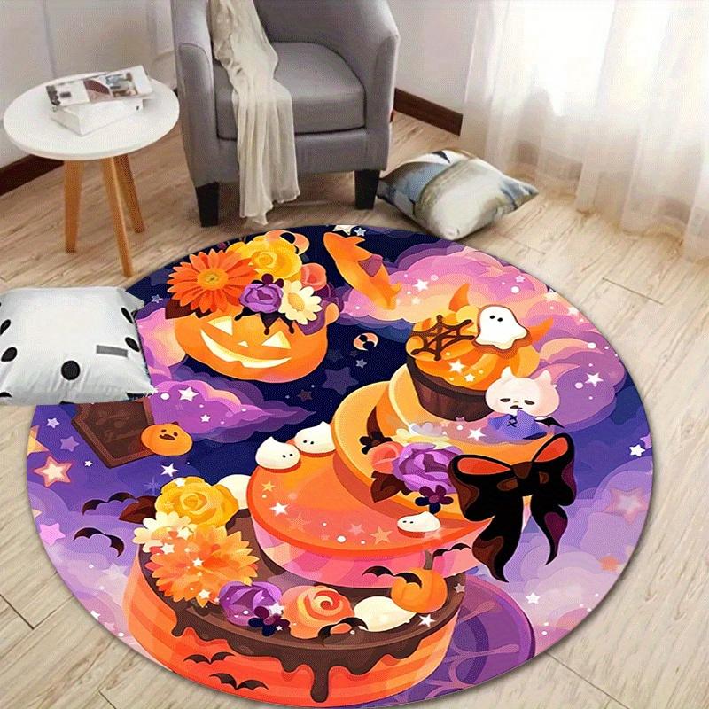 

1pc Soft, Absorbent & Non-Slip Delicious Pumpkin Cake Round Rug, Perfect for Entryway, Living Room, Bedroom Decor, Machine Washable Flannel 80cm by 80cm