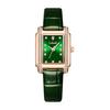 Women's Watch Square Leather Strap Diamond Arm Watch Small Stylish Waterproof Simple Business Brand Cute Casual Women's Luxury Present Green Watch