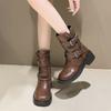 Short Shoes for Women Female Ankle Boots Platform with Laces Combat Lace-up Footwear Chunky Booties Punk Style Leather