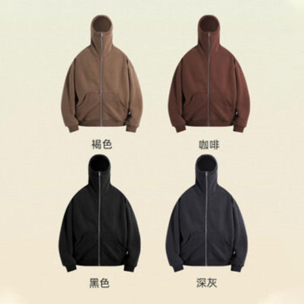 Men's Cross Border New American High Neck Face Protection Hoodie Black Basic Heavy Duty Zipper Cardigan