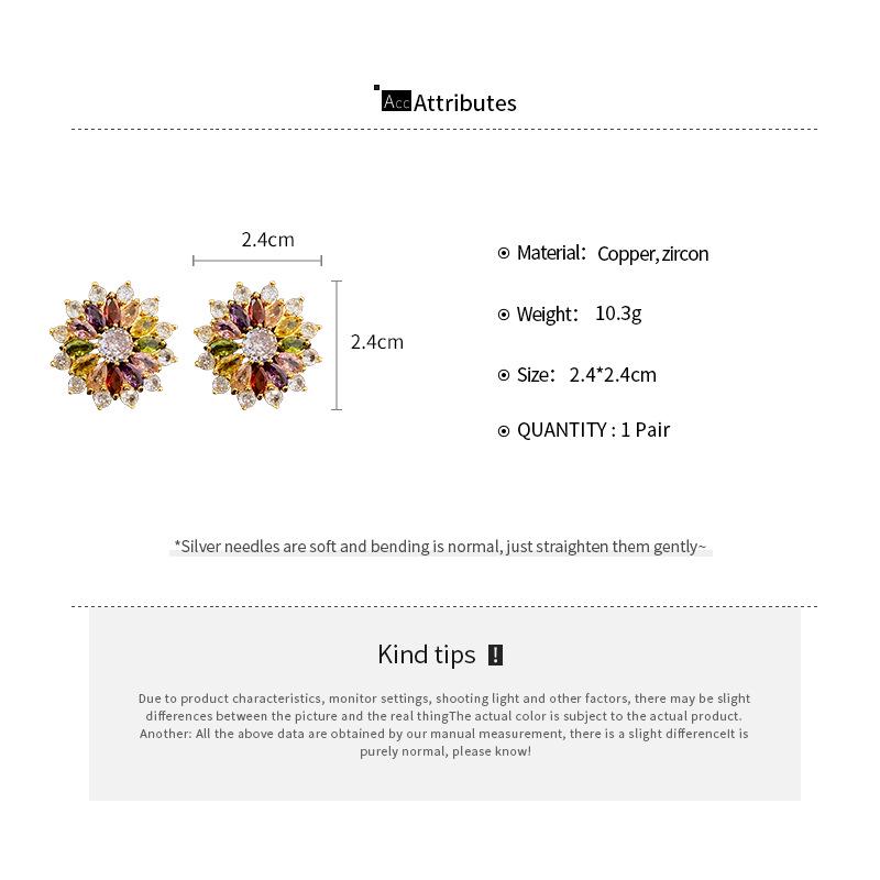 Orecchini a Fiore in Zircone con Ago in Argento Galvanizzato Oro - Design Elegante, Stile di Alta Gamma