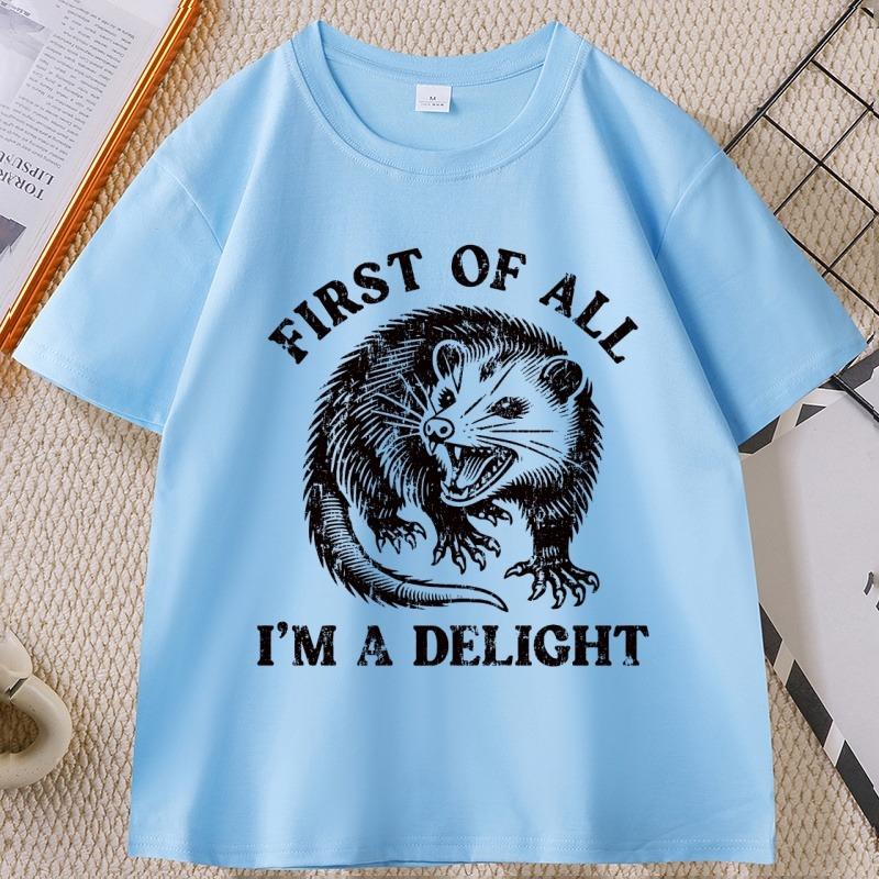 I'm A Delight Funny Graphic Tee Possum Short Sleeve Round Neck T-shirt Men Women Casual Animal Tshirt Streetwear Clothes Tops