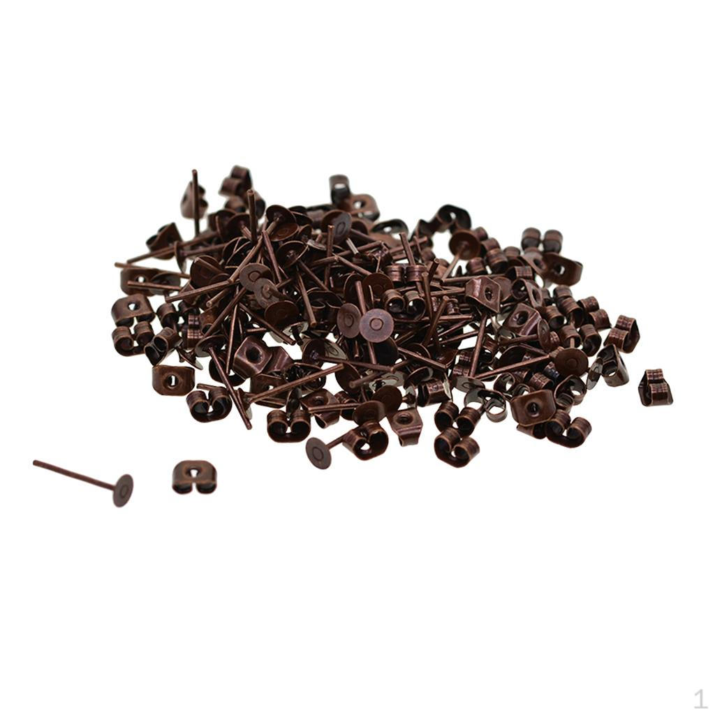 100 Pairs Crafts Iron Earrings Posts Flat Pad with Blank Findings Earring Backs for