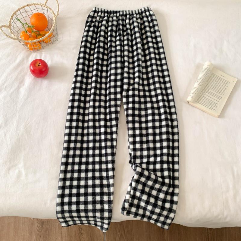 Hello Kitty Coral Fleece-Lined Flannel Pajama Pants for Women - Warm Autumn/Winter Style
