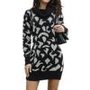 Women Casual Leopard Print Knit Sweater Dress Spring Fall Loose Waist Straight Collar Full Sleeve Above Knee Mini S-L