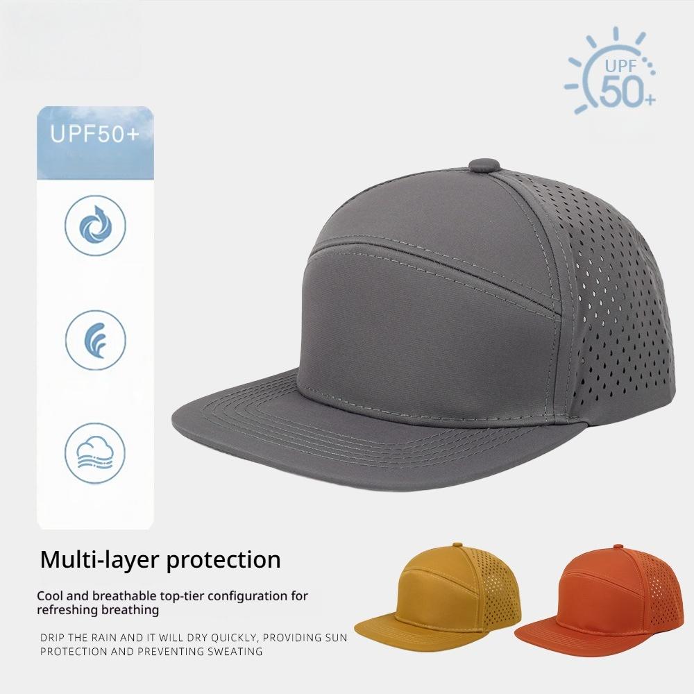 Men Women Breathable Perforated Flat Brim Cap Quick Dry UV Protection Adjustable Outdoor Hiking Running Sun Hat