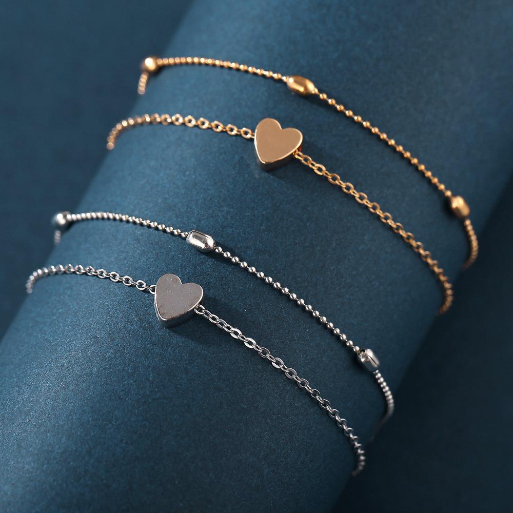 European & American Style Heart Pendant Double-Layer Anklet - Women's Beach Holiday Jewelry