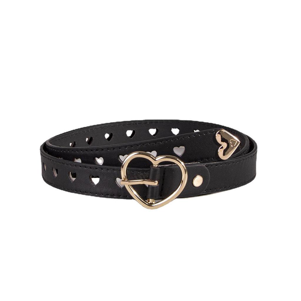 New Y2K Style PU Leather Belt with Hollow-Out Love Buckle - Women's Fashion Waist Accessory