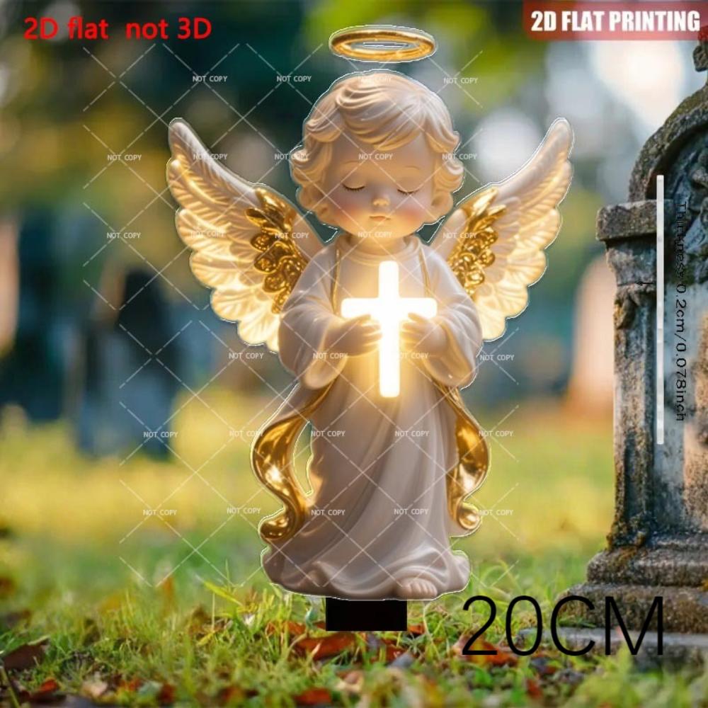 Forest Sunshine Home Unisex Boho Praying Angel With Cross Garden Statue,Durable Plastic Stake For Graveside & Outdoor Memorial,Religious Decor For Easter, Thanksgiving