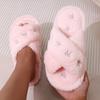 Winter and Autumn Indoor Warm Slippers, Home-made Bow-shaped Plush Slippers, Crossed Bow-shaped Embroidered Fluffy Slippers