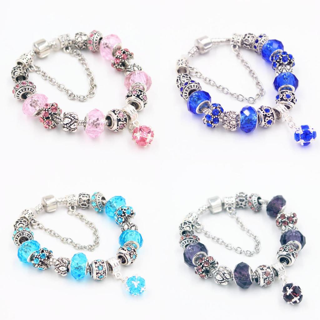Fashion European Style Charm Bracelet Jewelry With Crystal Glass Beads Balls Lucky