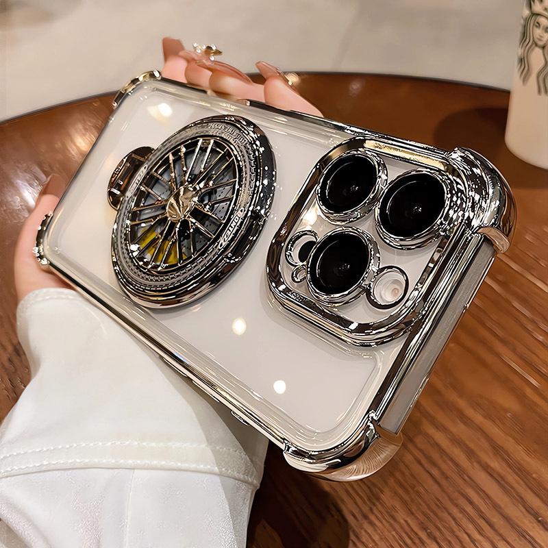 Apple i15Pro Electroplated Gyro Stand Case: Rotating, Drop-proof Protection for iPhone 16.