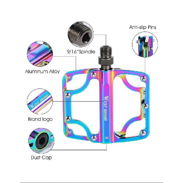 WEST BIKING Bicycle Pedals 3 Bearings CNC Ultralight MTB Road Bike Part Colorful Anti-slip Flat BMX Pedals Cycling Accessories
