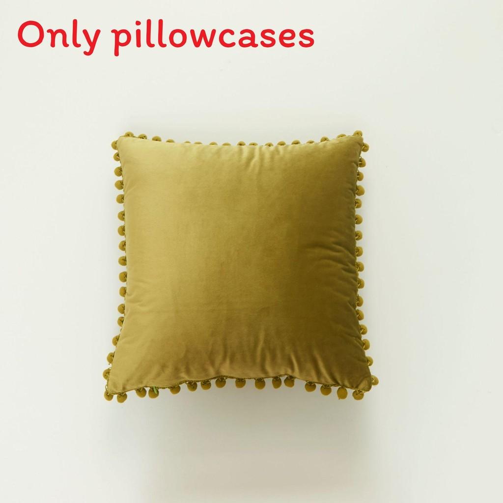 Velvet Solid Dutch Color Pillow Cases Pompom Edging Cushion Cover Living Room