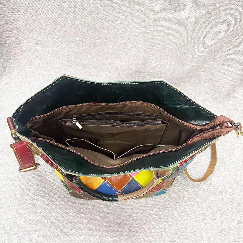 Borsa da Donna in Pelle Retro Wind Pelle Colorata Rombi Giuntati Borsa a Mano in Pelle di Mucca Borsa a Tracolla Borsa