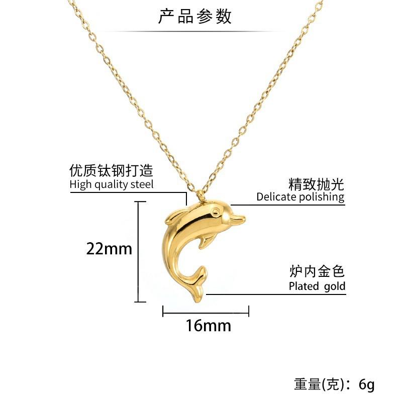 Womens Dolphin Pendant Necklace 18K Gold Plated Stainless Steel Clavicle Chain Ins Style Jewelry