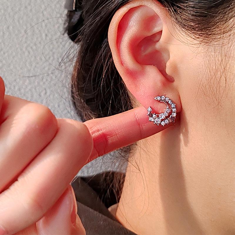 Koreanisches Designgefühl Sterne Mond Ohrstecker Weibliche Ins Style Temperament Super Fee Volldiamant Ohrringe 925 Ohrringe