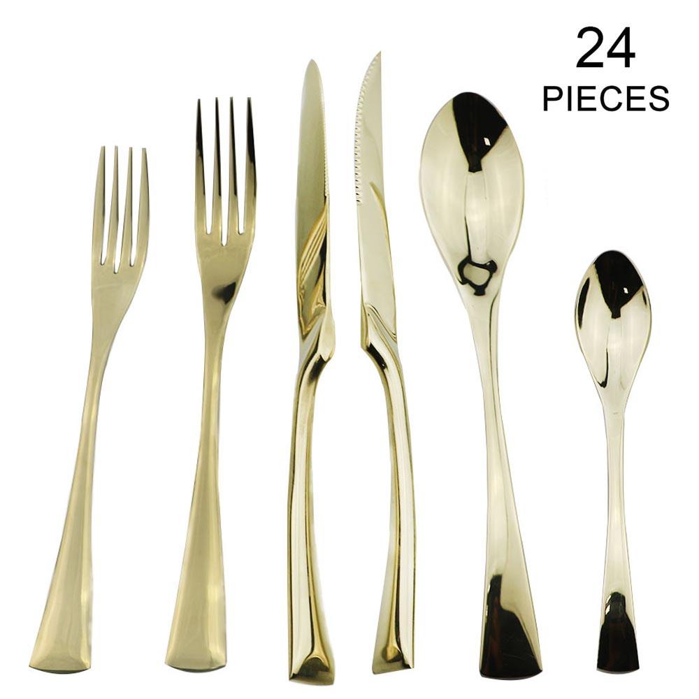 JANKNG 24Pcs 18/10 Stainless Steel Dinnerware Set Black Dinner Silverware Spoon Fork Knife Cutlery Tableware Set Flatware Set