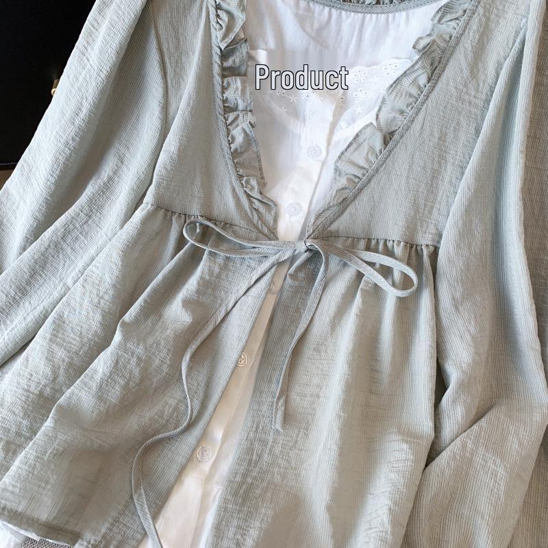 In-Stock Early Autumn Two-Piece Long-Sleeve Ruffle Collar Blouse