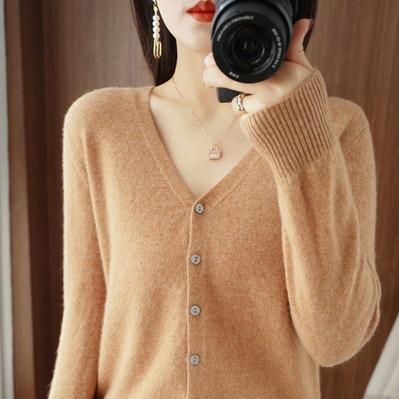Cardigan Nuovo Scollo a V Primavera Estate Taglia Larga Larga Versatile da Donna Maglione Maniche Lunghe