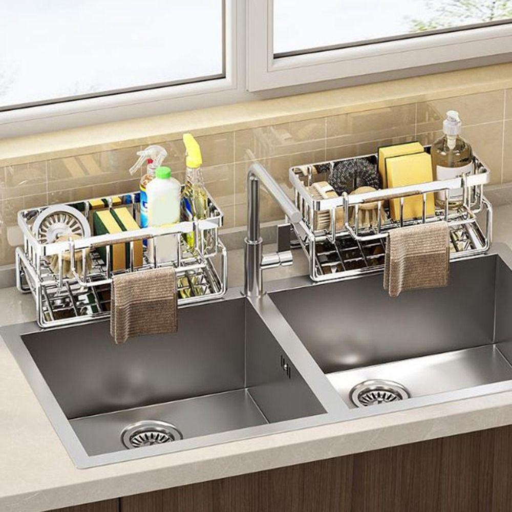 Large Capacity Sink Drain Rack Self-Draining Soap Drainer Towel Rack Dishcloth Rack  for Home