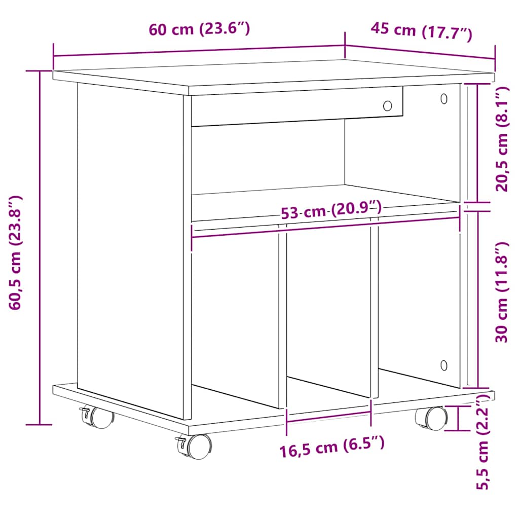 Mobile Cabinet In Black Oak Effect 60 X 45 X 55 Cm Particleboard