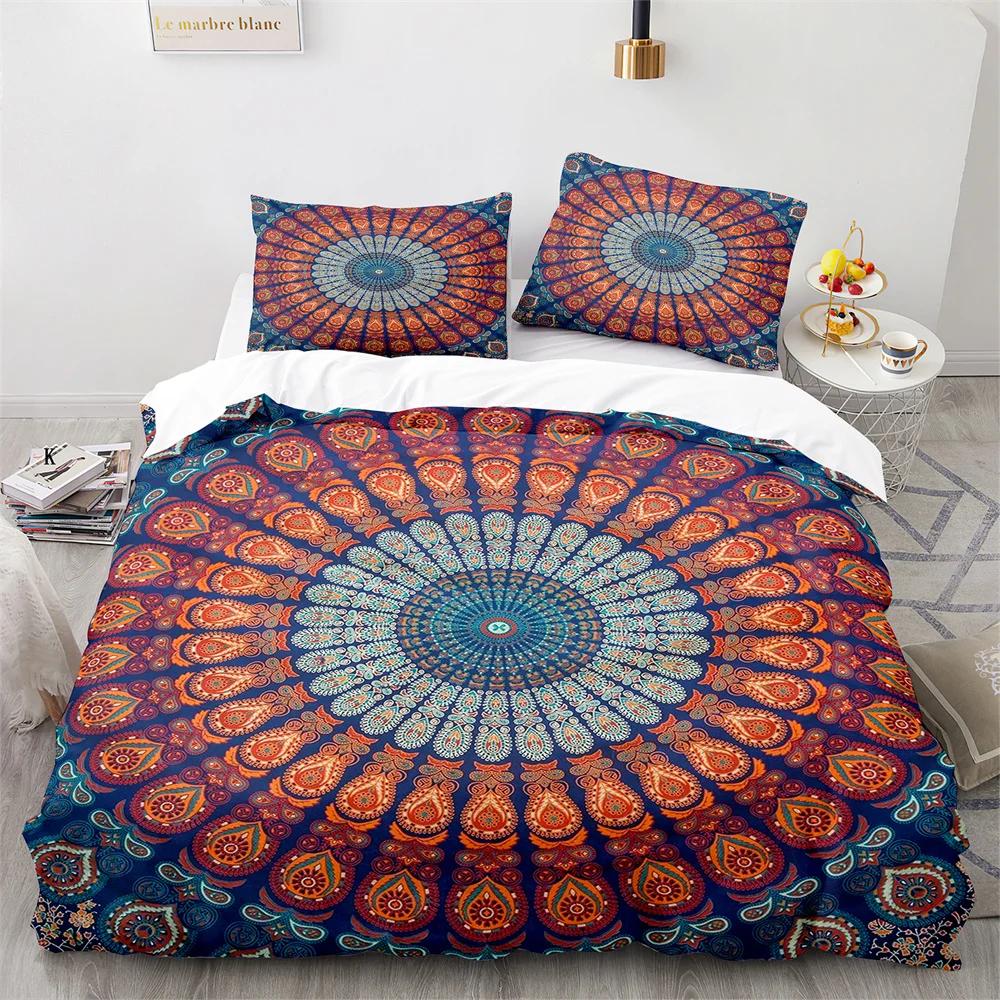 Comforter Bohemian Mandala King Queen Boho Style Lotus Bedding Set For Teens Adults Exotic Tribe 2/3Pcs Polyester