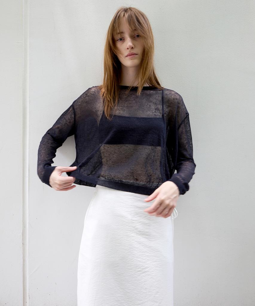 Leuba Sheer Linen Layered Knit Top - Deep Navy