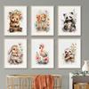 Watercolor Animals Wildflower Lion Rabbit Bear Panda Cow Flamingo Posters Of Wall Art Canvas Prints Picture Baby Kids Room Decor