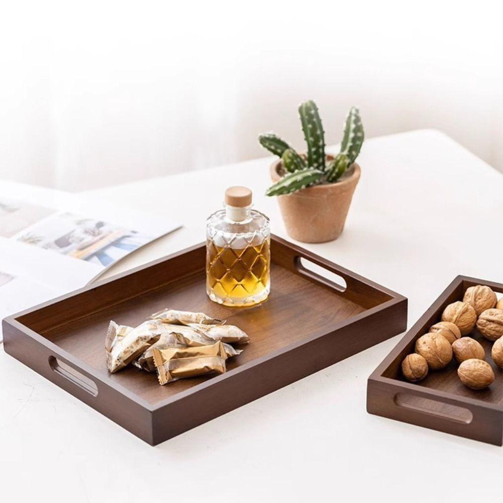 Rectangular Bamboo Wooden Tray With Handle Dessert Pallet Decorate Tray Serving Tray Coffee Table