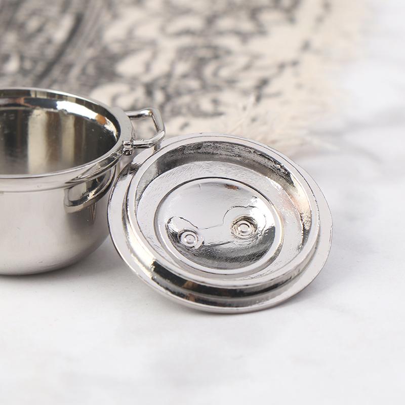 1/12 Dollhouse Miniature Imitated Stainless Steel Casserole Kitchen Cookware