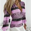 YYFS Women's Fashion Casual Spring Fall Stripe Print Long Sleeve V-Neck Blouses & Shirts