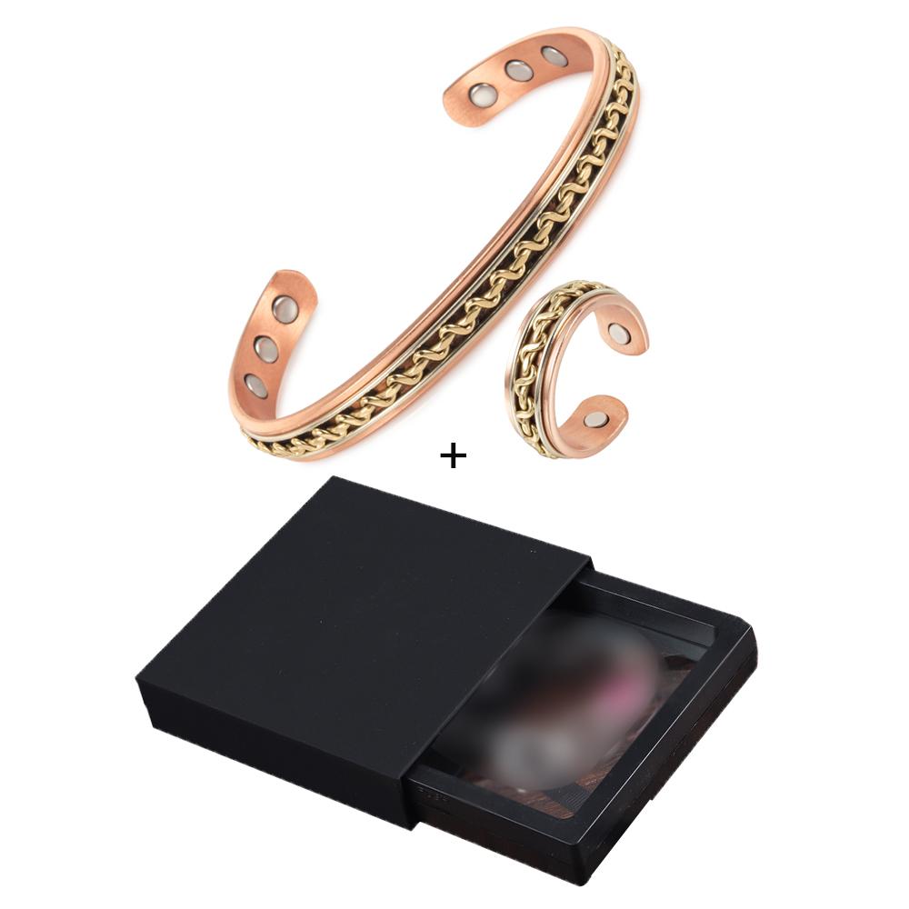 Vinterly Twisted Magnetic Pure Copper Jewelry-Set Adjustable Bracelet Ring Magnet Resizable Health Jewelry Braided Snake Pattern