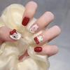 Cat Eye Polka Dot Detachable Nails with Bow Patches - Cute Handmade Nail Art for New Year