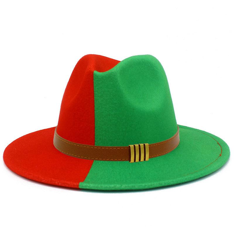 French Retro Double-color Woolen Top Hat Simple Belt Buckle Hepburn Style Wide-brimmed Cowboy Hat British Style Jazz Hat