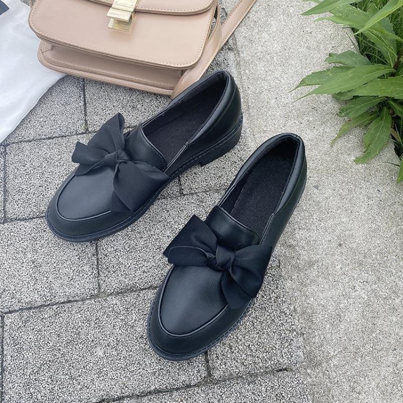 New Women Loafers Bowtie Slip On Shoes Female Boat Black Oxford Footwear Casual Patent Leather Autumn Lolita Zapatos Mujer