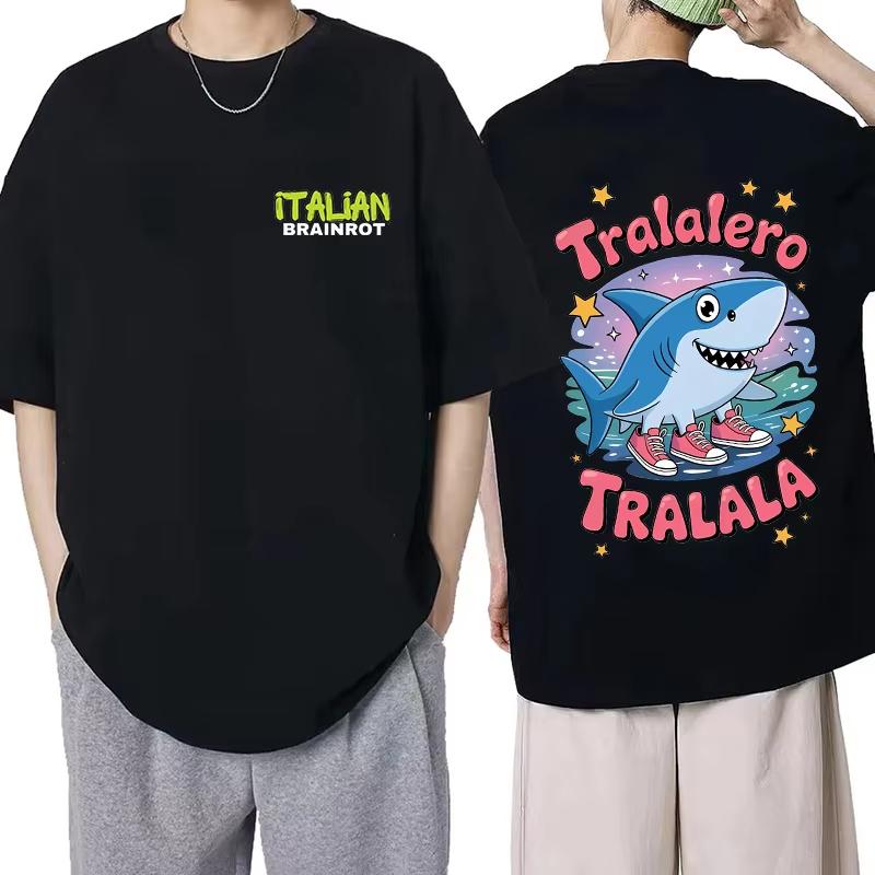 Italian Brainrot FunnyTralalero Tralala Tung Tung Sahur Bombardiro Printed Cotton T-shirt Summer Men's Loose Comfortable Top