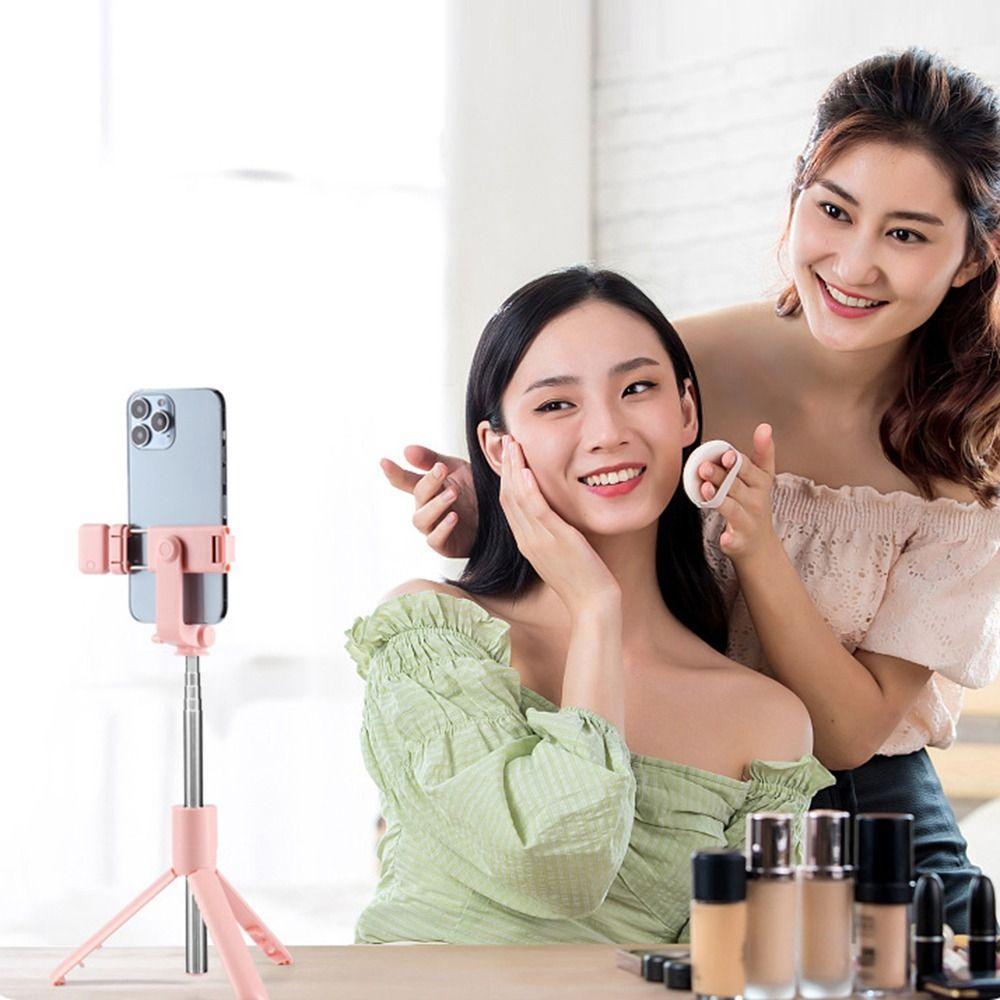 Handheld Bluetooth Cell Phone Tripod Stand with Fill Light Live Streaming Bracket Selfie Rod  Girl