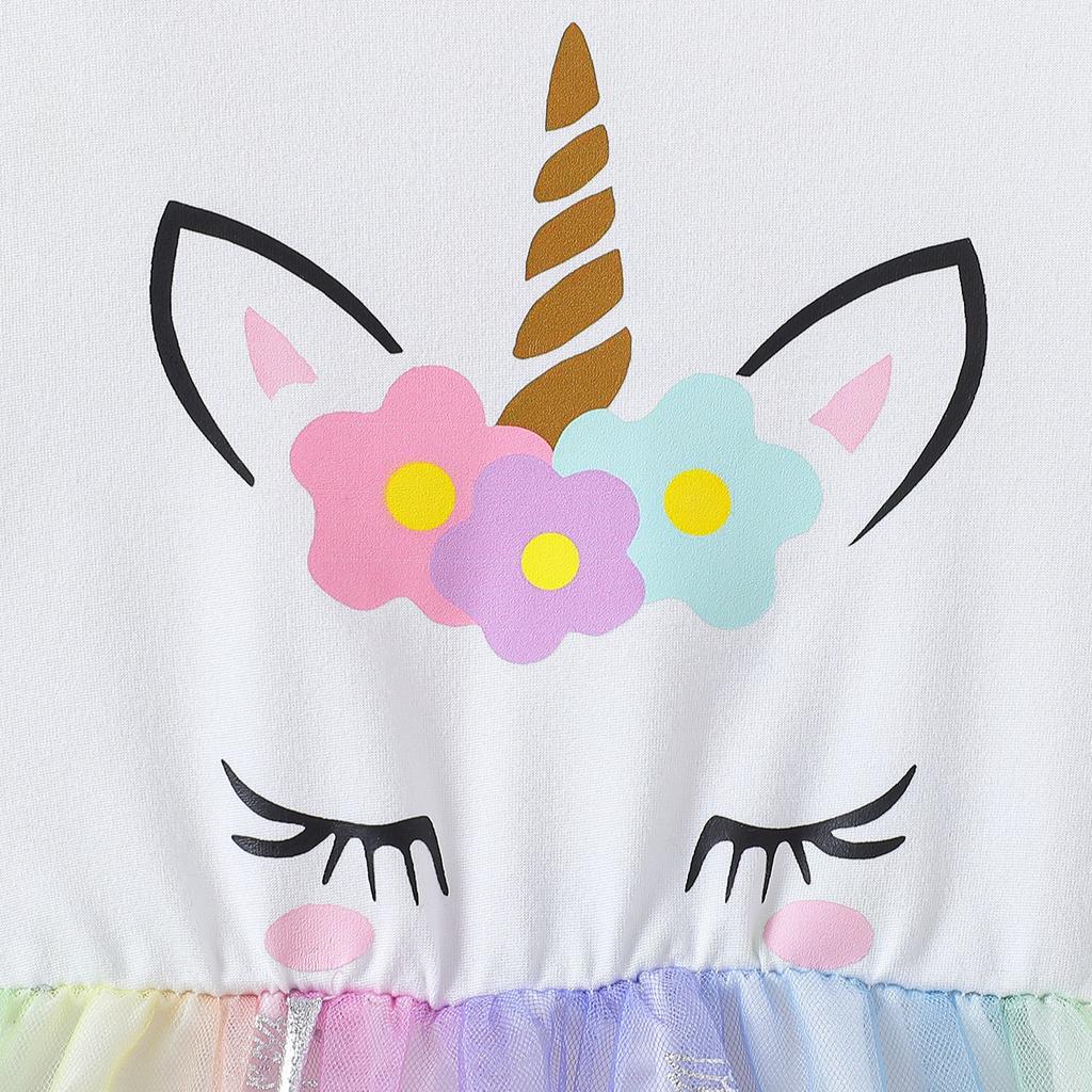 Girls' Princess Dress Summer Children's Fashion Cartoon Rainbow Puffy Dress