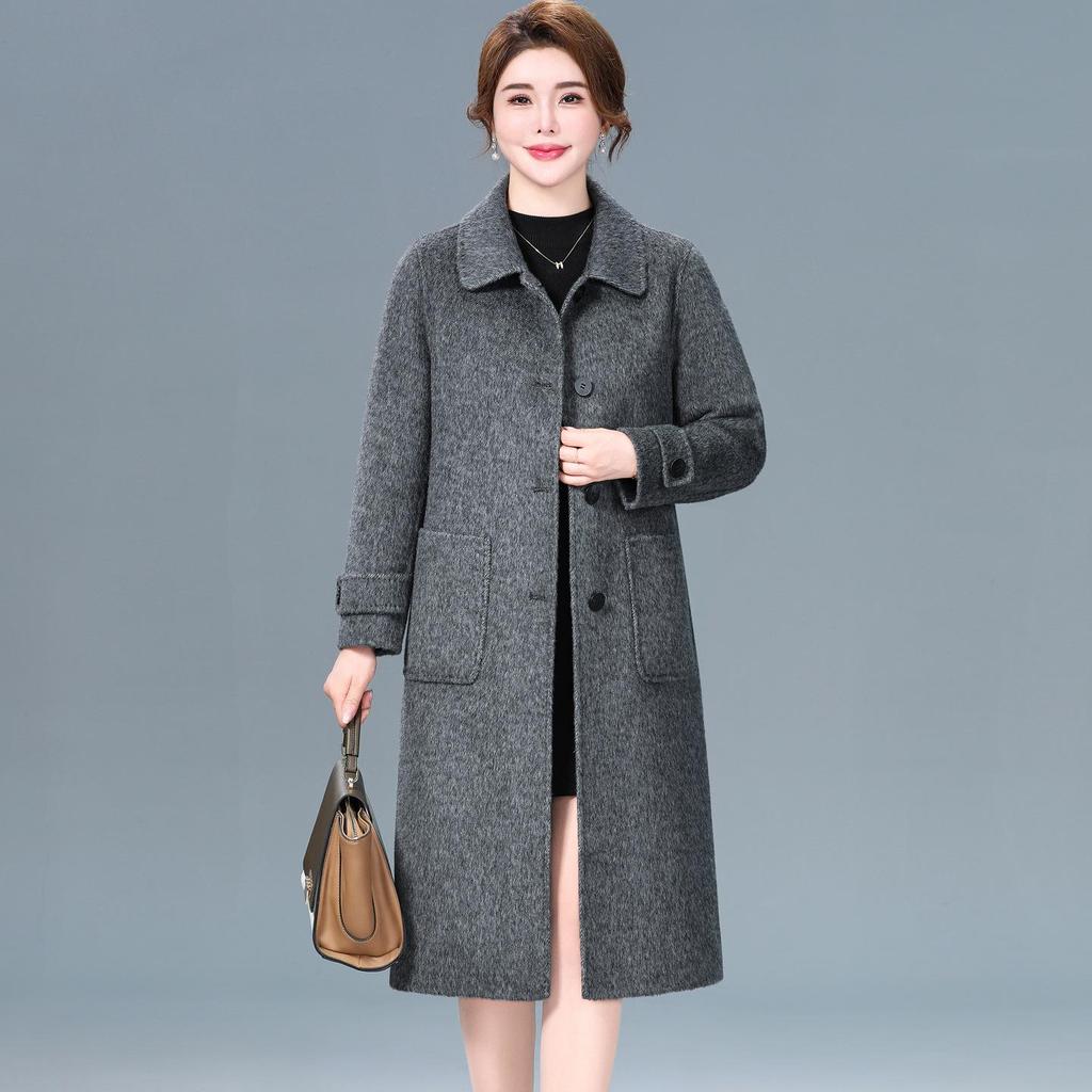 Luxusní oboustranný kašmírový kabát střední délky pro ženy - Podzimní/zimní móda Vlněný kabát z jačí vlny