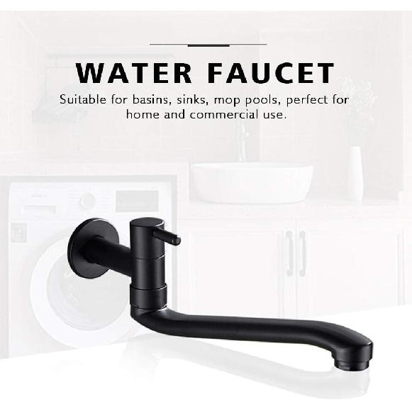 Wall-Mounted Black Cold Water Faucet Washing Machine Mop Pool Garden Taps (21cm)