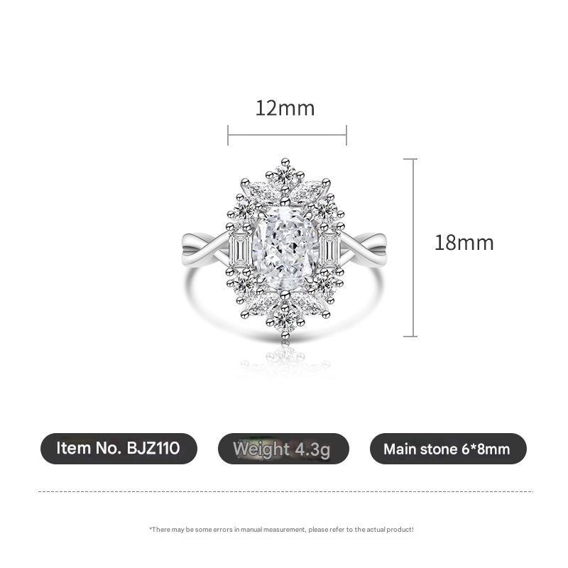 925 Sterling Silver Ice Flower Cut Stylish Luxury Multi-Colored Crystal Zircon Ring Birthday Anniversary Wedding Party Gift