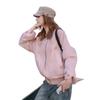 Korean-Style Pink Suede Short Jacket for Women - 2025 Autumn, Hollow Design, Age-Defying, Petite Fit, Fashion-Forward.