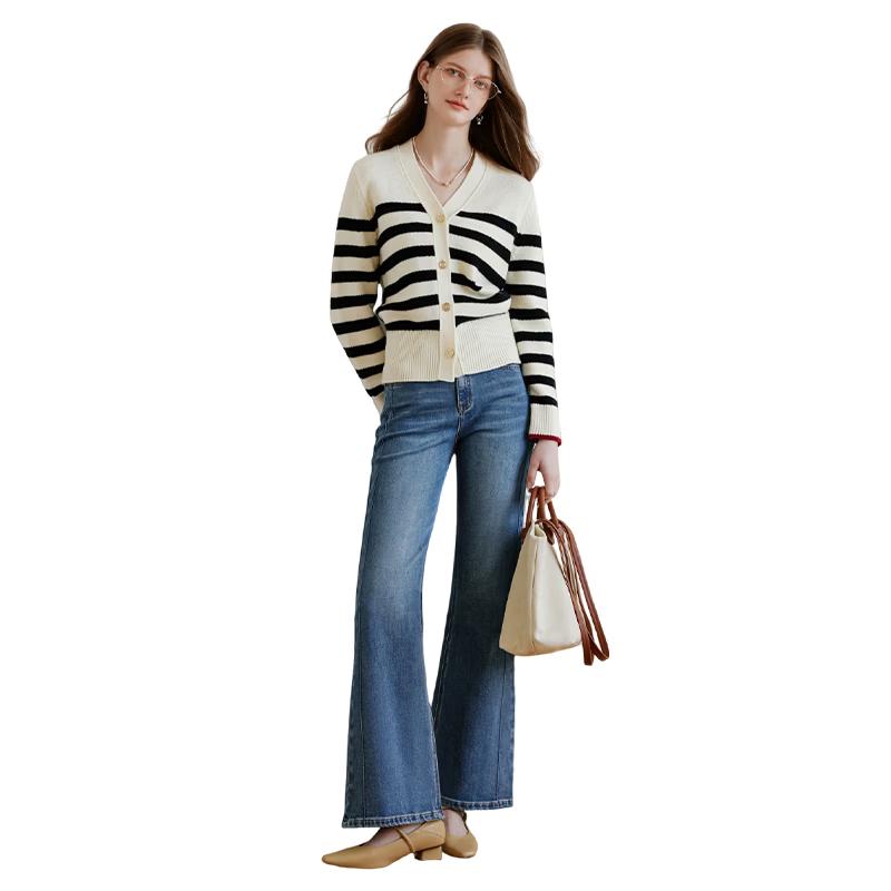 

Xiangying Women s Striped V-neck Knit Cardigan S