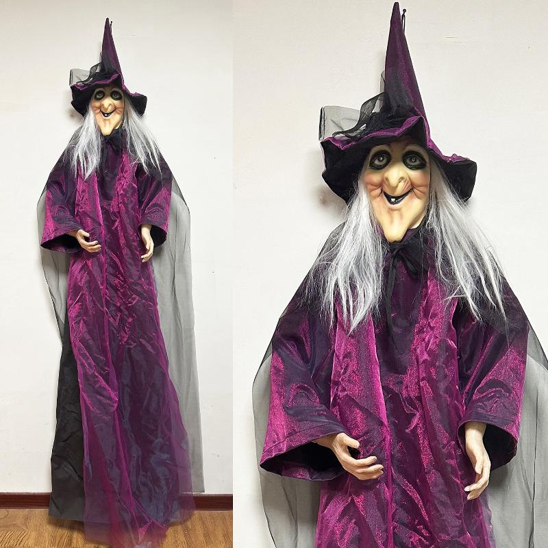 Halloween Sound Activated Light-Up Witch Hanging Ghost Scary Props For Haunted House Bar Secret Room Outdoor Yard Garden Party