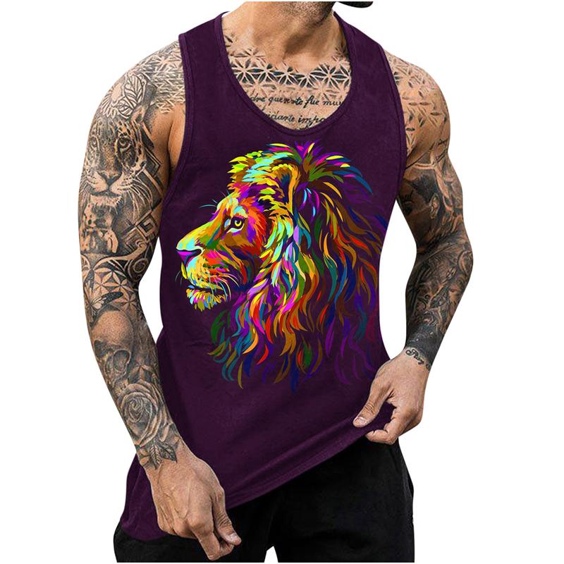 Men's Tank Tops Harajuku Handsome Animal Print Vest Fitness Bodybuilding Gym Muscle Casual Sleeveless T-Shirt
